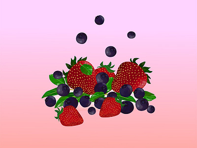 Berry set. Strawberries and blueberries branding green