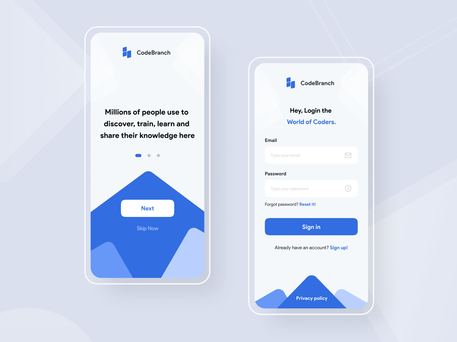 CodeBranch App - Authorization pages by RoyXYZ on Dribbble