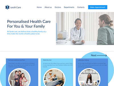 Sarah Care graphic design healthcare landing page medicine