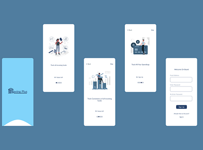 Saving Plus bookkeeping fintech illustration mobile app onboarding