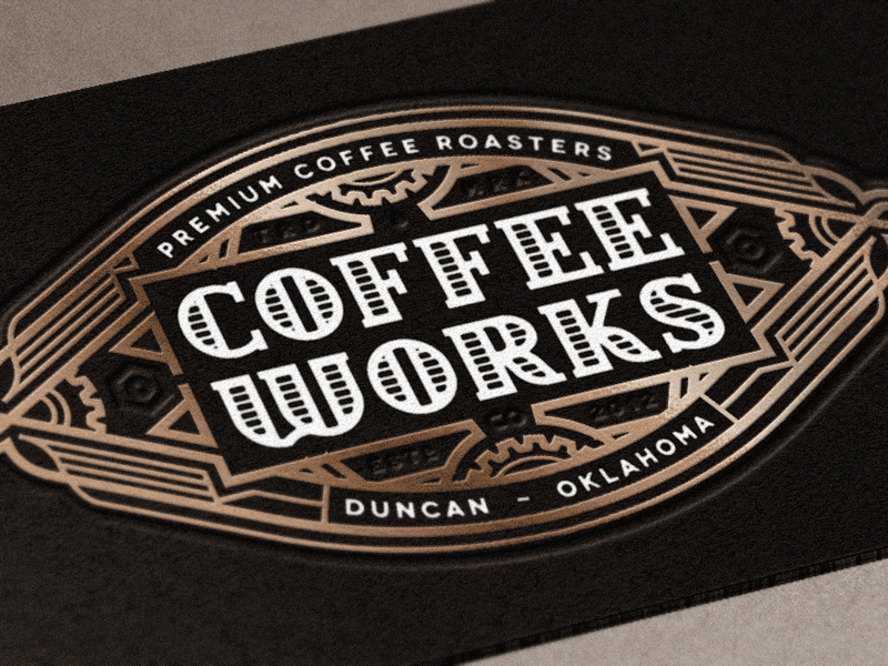 Clockwork animation badge coffee emblem letter press lettering logo mock up motion