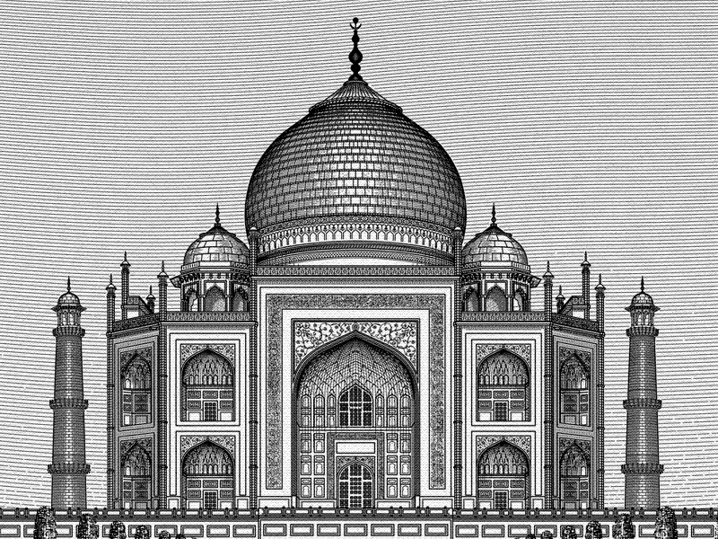 The Taj, Agra illustration india mahal palace taj woodblock