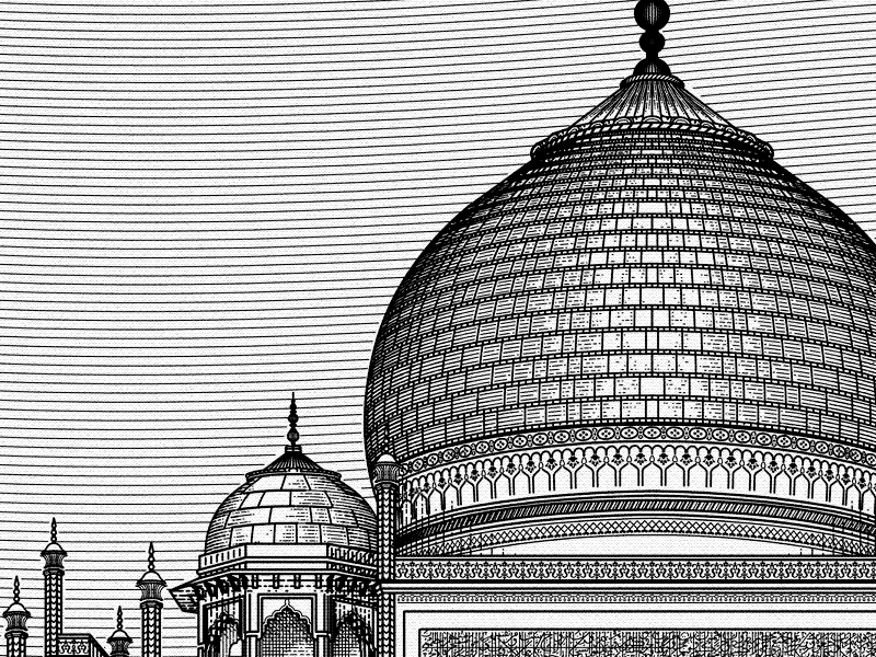 Taj Closeups illustration india palace woodblock