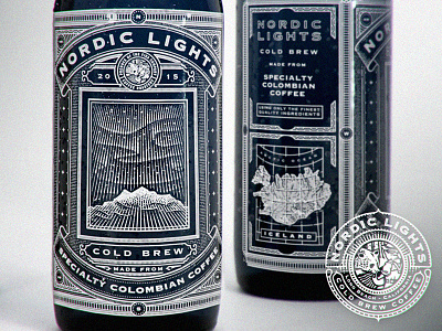 Northern Lights Mock coffee cold brew engraving etching map mock up vintage