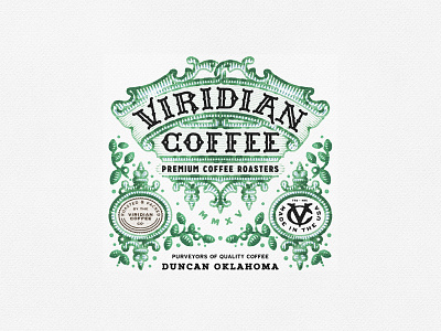 Viridian badge coffee custom lettering emblem green logo monogram stamp vintage
