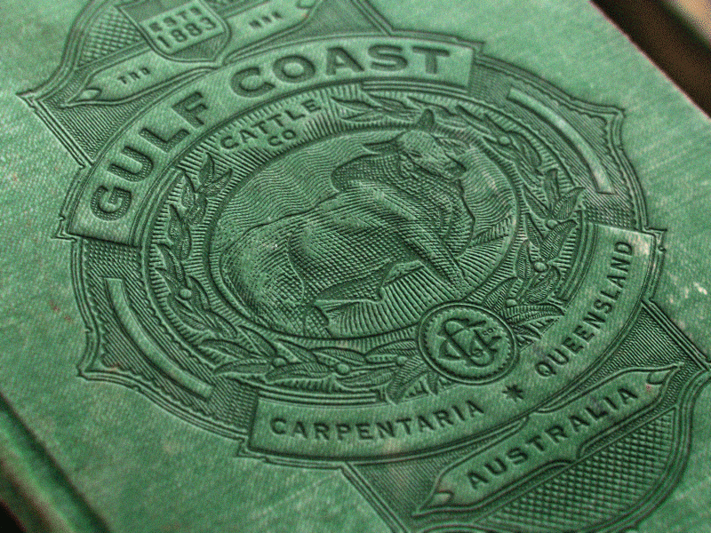 Gulf Gif badge cow emblem engraving etching floral leaf logo mock up monogram vintage