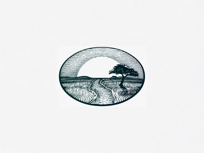 Oval australia etching landscape nature vintage