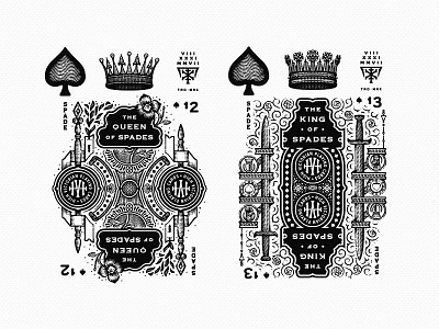 High Victorian King and Queen crown etching floral flower king monogram playing cards queen