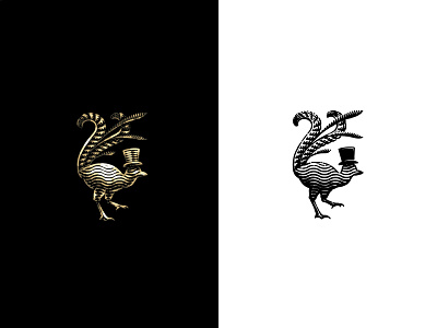 Lyrebird animal bird brand etching feathers gold hat illustration logo