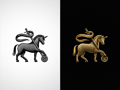 Unicorn branding branding and identity branding design etching gold graphic designer illustration logo monogram