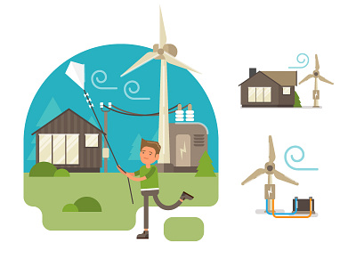 Green energy pack - Wind Power battery character clean tech electric environment flat generator green energy home icons renewable wind power