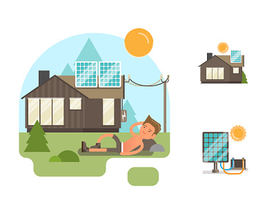 Green energy pack - Solar Power battery character charge clean tech electric environment flat green energy home icons renewable solar power