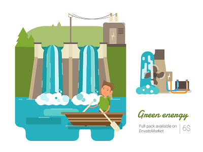 Green Energy pack - Hydro Power character cleantech dam environment flat generator green energy home hydro energy hydroelectric icons renewable
