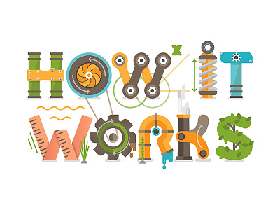 How It Works concept design education flat graphics illustration info letters school science technology vector