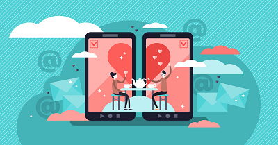 Online dating app concept conversation couple dating datingapp digital flat match online relationship romance vector