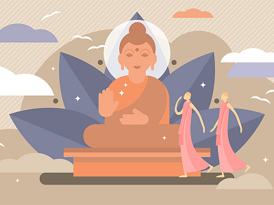 Buddhism asian awarness buda buddhism concept culture enlightenment flat illustration meditation monks religion spiritual temple vector wisdom yoga