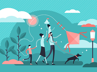Family concept enjoy family flat free time illustration leisure outdoor park pet together vector