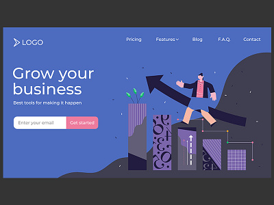 Growth concept landing page arrow blue business chart concept earnings finance flat growth illustration landing page person progress return startup up