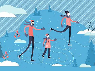 Family Ice Skating activity cheerful children cute family fun happy holiday ice illustration mother outdoor recreation season skate skating snow sport vector winter