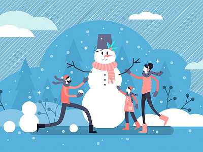 Family Winter Fun activity celebration cheerful childhood children christmas cute december family fun happy holiday illustration merry outdoor season snow snowman vector winter