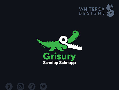 Grisury Schnipp Schnapp Logo branding crocodile cute design logo nature scissors vector wild