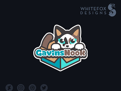 CavinsNook box branding cat cute design feline kitty logo vector