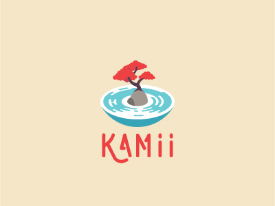 Kamii Logo bonsai floating island rock tree water