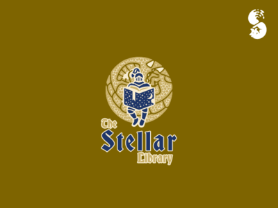 The Stellar Library Logo book cute dragon fantasy knight logo moon stars