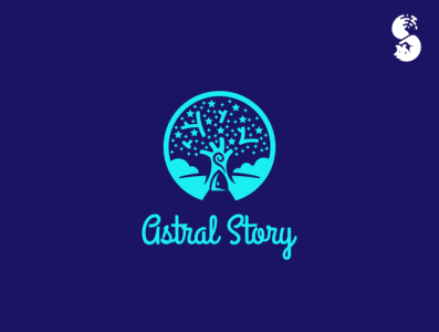 Astral Story Logo cute fantasy logo magical portal stars tree