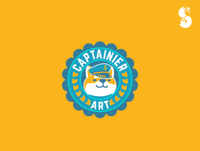 Captainier Art Logo badge captain cute dog funny inu logo shiba shibainu