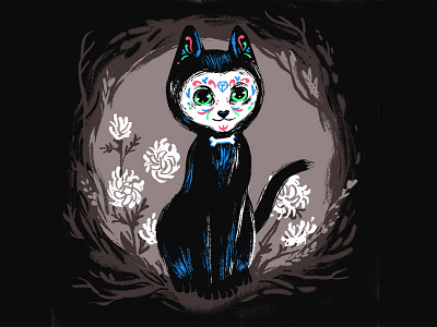 The 9 lives cat animation cat day of the dead digital illustration