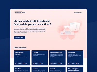 Quarantine Games boardgame coronavirus illustration landing page personal project quarantine stayhome ui ui design ux webflow