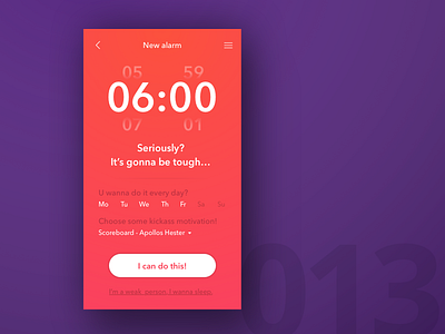 Day 13 - Alarm Clock App 100 day challenge alarm app challenge clock dailyui design honest minimal ui user interface