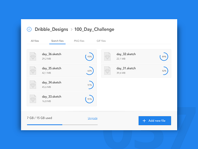 Day 37 - File Storage Widget 100 day challenge challenge clean dailyui design dribbble dropbox file ui upload user interface ux