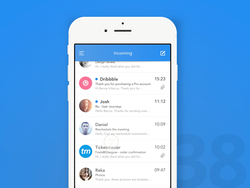 Day 38 - Email Client 100 day challenge animation challenge dailyui design dribbble interaction mail principle ui user interface ux