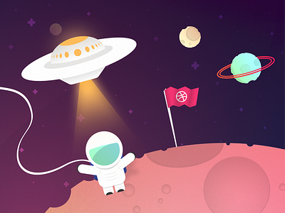 Planet Dribbble - Invite Giveaway alien astronaut dribbble fun giveaway illustration invite planet space ufo