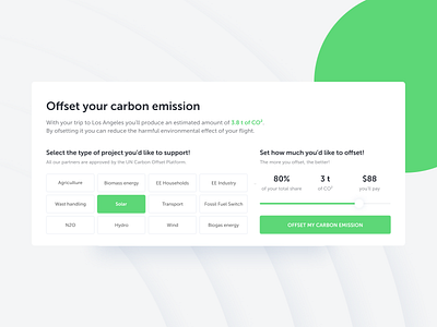Carbon Offset Tool calculator carbon clean eco friendly global warming green green app minimal slider travel app ui user interface