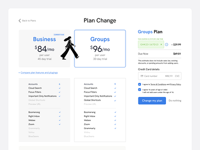 Plan Change billing checkout clean desktop illustration plans ui web