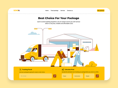 Sendit Landing Page - Shipping Company company design illustration landing page portofolio profile shipping ux web design