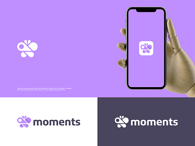 Moments-Logo concept branding butterfly geometric icon logo mark modern moment pin smart symbol ui wings