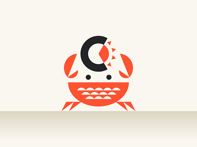 "C" for Crab animal crab geometric illustration letter c logo mark modern negative space ocean rays smart sun symbol wave