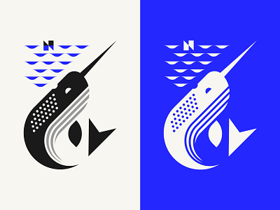 Narwhal for "N" geometic geometric geometry horn illustration letter n mark narwhal tale wave waves whale