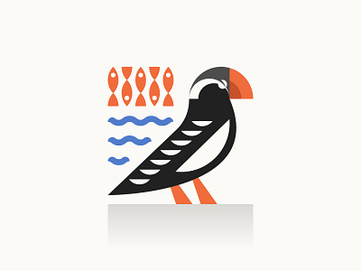 Puffin for "P" animal bird birds fish geometric geometry illustration logo mark nature puffin waves wild