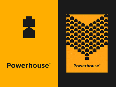 Powerhouse2 battery branding energy geometric home house icon logo mark poster symbol