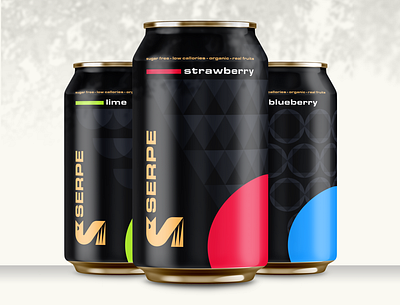 Can bottles for Serpe branding design energy drink fruits geometric illustration logo pattern s logo snake