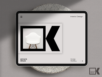 Home page for Kevin's Space branding clean design flat geometric grey interior letter k mark minimal space square symbol ui ux website