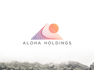 Aloha holdings concept. clean geometic mountain sun wave