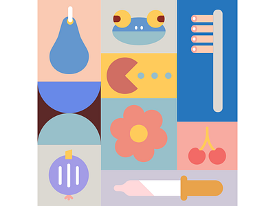 abstract illustration #3 abstract cherry flower frog game geometric onion pear pipette toothbrush