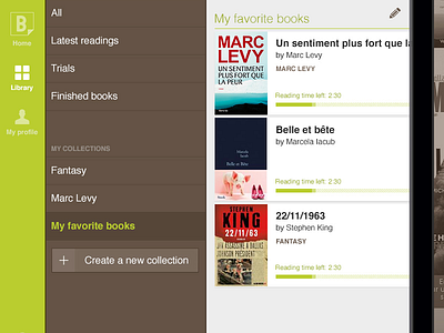 Reading app: Library multi-level navigation