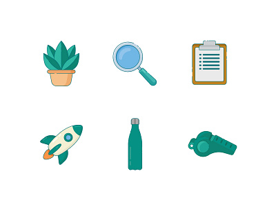 Culture.fun icon set bottle clipboard culture design icons icons set illustrations magnifying glass plant rocket whistle